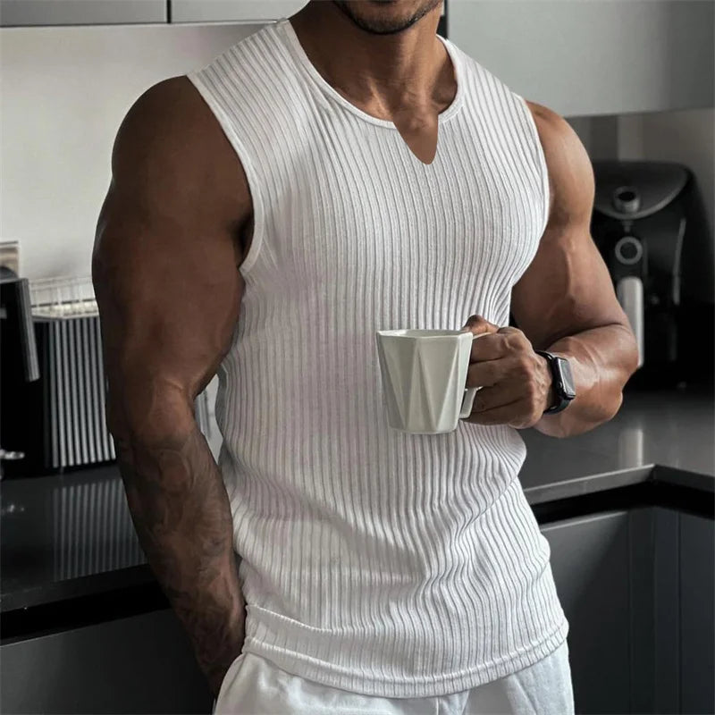 V-Neck Striped Fitness Tank Top